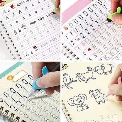 Sank Magic Practice Copybook, (4 BOOK + 10 REFILL+ 1 Pen +1 Grip) Number Tracing Book for Preschoolers with Pen, Magic Calligraphy Copybook Set Practical...