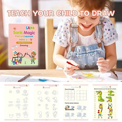 Sank Magic Practice Copybook, (4 BOOK + 10 REFILL+ 1 Pen +1 Grip) Number Tracing Book for Preschoolers with Pen, Magic Calligraphy Copybook Set Practical...