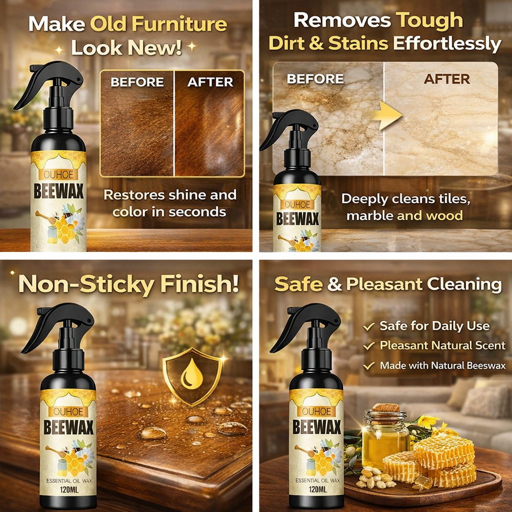 Natural Beeswax Spray, Furniture Polish and Cleaner for Wood 120ML (Pack of 2)